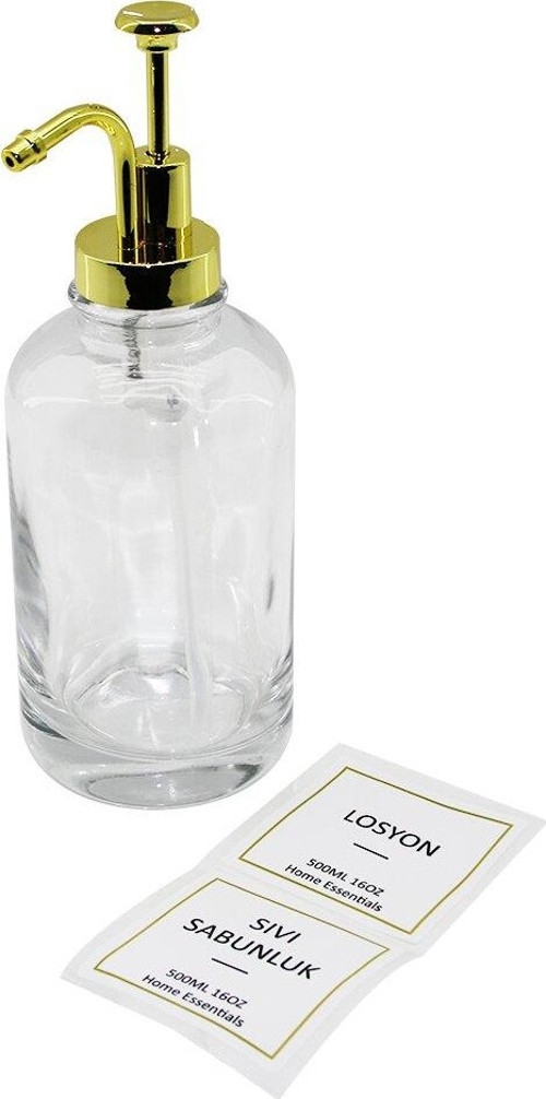 Yuvarlak Şeffaf Cam Sıvı Sabunluk 500Ml