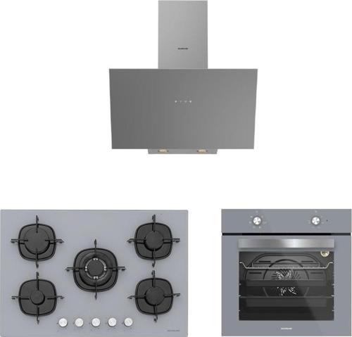 3'Lü Gri Cam Ankastre Set (3481 Flam 60 Gri+Cs5365S01+Bo65E1S01)