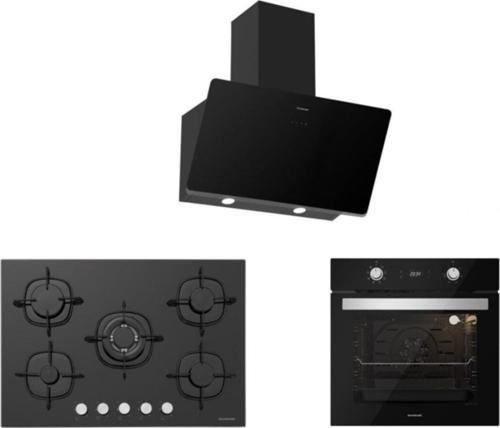 Siyah Cam Ankastre Set 5 Yıl Garanti (3457 Soho 60+Cs5365B01+Bo6504B01)