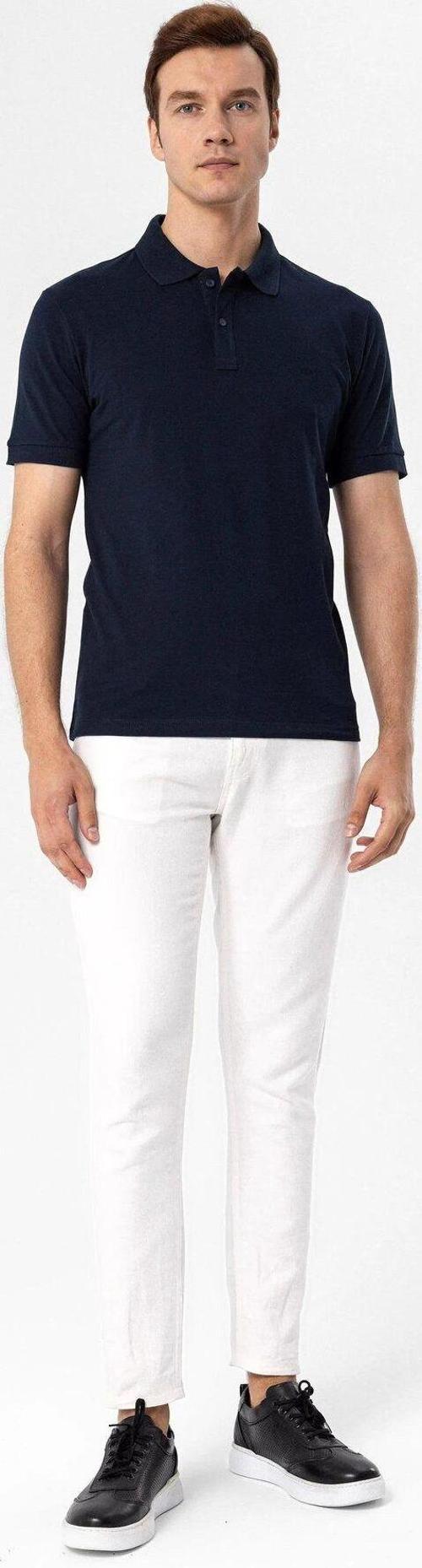 Polo Yaka Regular Kalıp Lacivert Armürlü Tişört