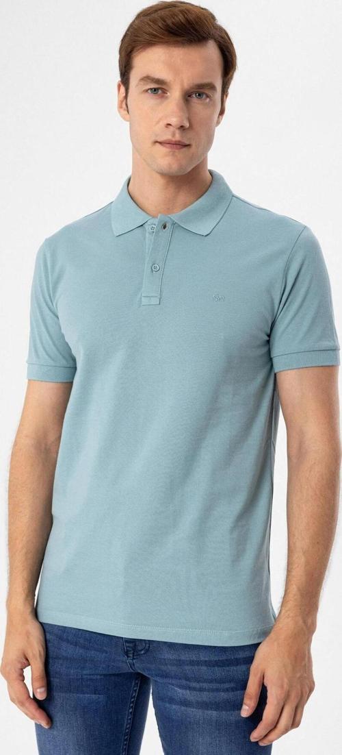 Polo Yaka Regular Kalıp Su Yeşili Armürlü Tişört
