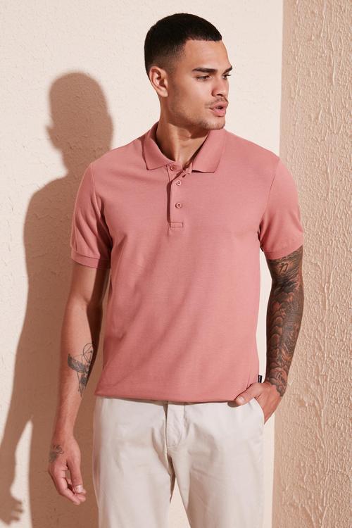 % 100 Pamuk Regular Fit Düğmeli Erkek Polo Yaka T Shirt 5902127 GÜL