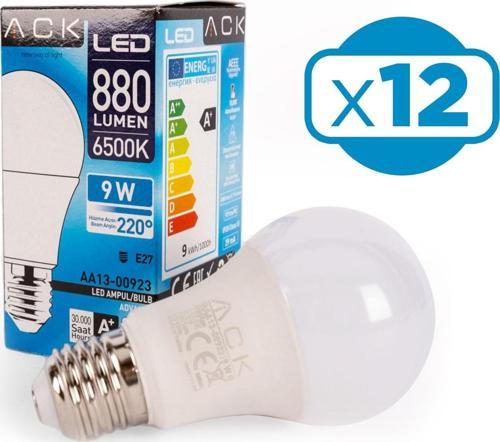 9w A60 Ampul 6500k Beyaz Işık 220v E27 12 li Paket