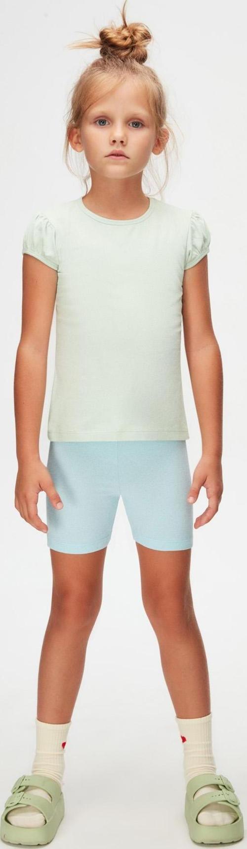 Soft Yeşil Basic Kız Çocuk Sıfır Yaka Karpuz Kol Tişört