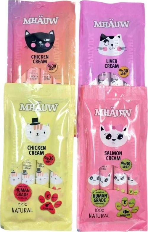 Mhuaw 4'LÜ KEDİ ÖDÜLÜ (SOMON,TAVUK,MULTİVİTAMİN,TAVUK ÇİĞERİ)