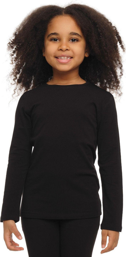 Siyah Basic Unisex Çocuk Mevsimlik Sıfır Yaka Uzun Kollu Tişört