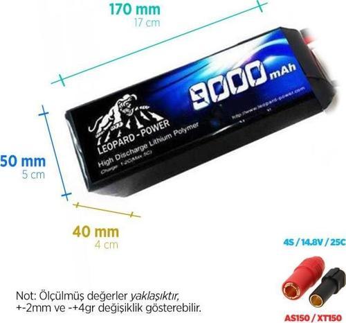 9000 mAh 14.8V 4S 25C Lityum Polimer Lipo Batarya Pil