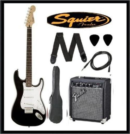 Mm Strat Hard Tail Black Elektro Gitar Set