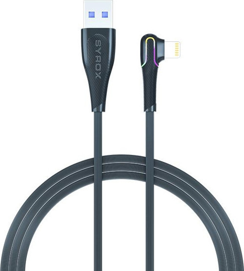C106 2.0A 1mt RGB Ledli USB-A - 90° Lightning Şarj & Data Kablosu - Siyah
