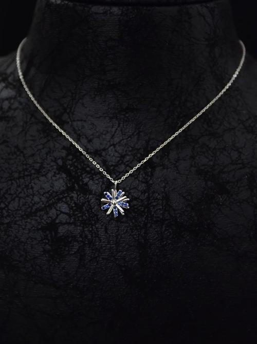 925 Ayar Gümüş Rodyum Kaplama Lacivert Zirkon Taşlı Dönen Güneş Kolye