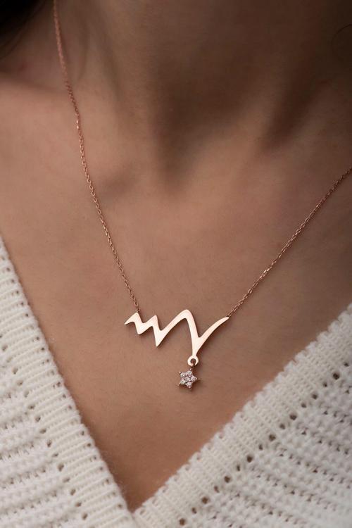 925 Ayar Rose Kaplama Yıldız Tektaş Gümüş Ritim Kolye