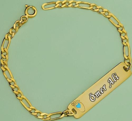 925 Ayar Gümüş Gold Kaplama Mavi Ayak İsimli Erkek Bebek Künyesi
