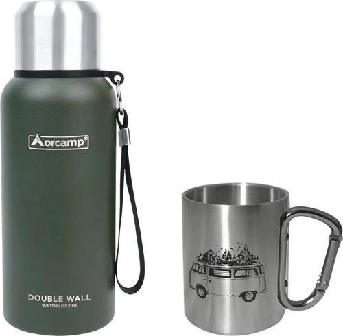 Çelik Termos 0.50 Lt Yeşil OUT-5000+Çelik Bardak Inox ORC-066-A4