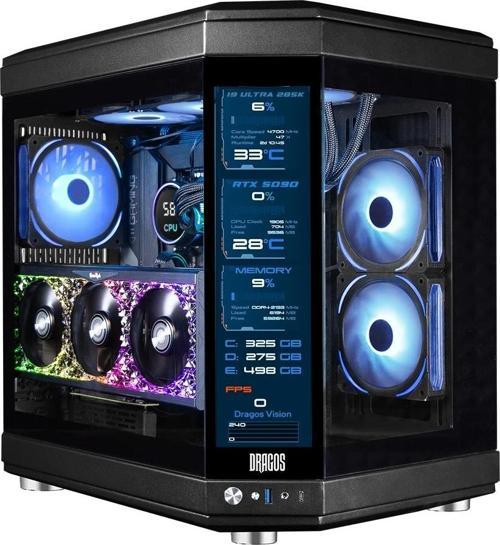 North Evo Vision LCD Ekran 7x ARGB Fan Type C ATX Mid Tower Panoramik Temperli Cam Gaming Siy