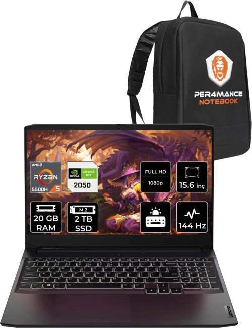 IdeaPad 3 R5 5500H 20GB 2TB SSD RTX2050/4GB 144Hz 15.6'' FDOS Gaming Laptop