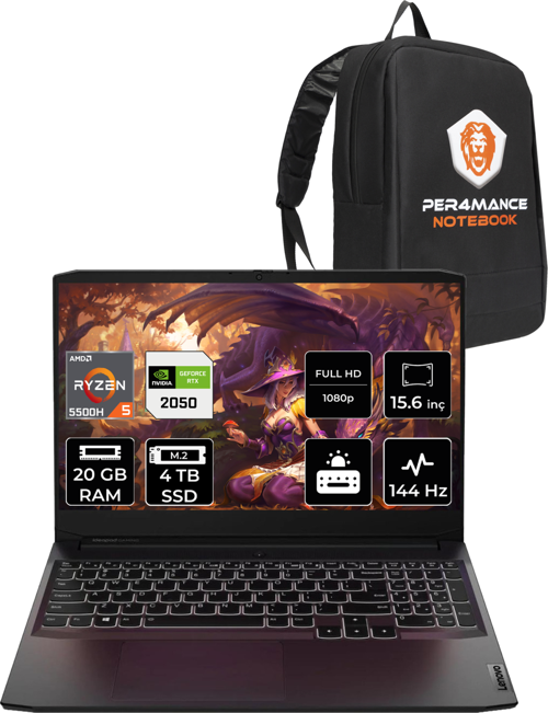 IdeaPad 3 R5 5500H 20GB 4TB SSD RTX2050/4GB 144Hz 15.6'' FDOS Gaming Laptop