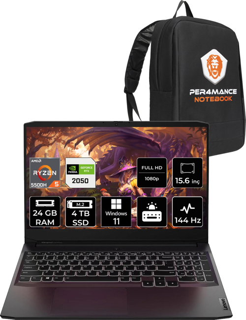 IdeaPad 3 R5 5500H 24GB 4TB SSD RTX2050/4GB 144Hz 15.6'' W11P Gaming Laptop