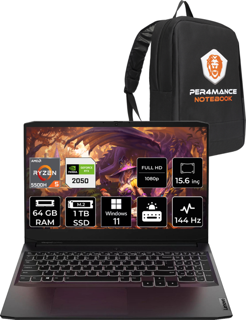 IdeaPad 3 R5 5500H 64GB 1TB SSD RTX2050/4GB 144Hz 15.6'' W11H Gaming Laptop