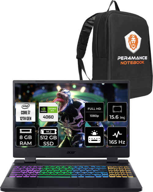 Nitro 5 i7 12650H 8GB 512GB SSD RTX4060/8GB 165Hz FHD 15.6" FDOS Gaming Laptop
