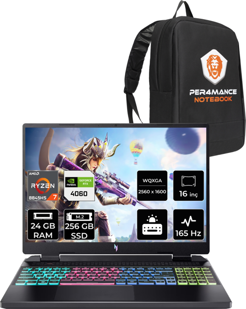 Nitro 16 R7 8845HS 24GB 256GB SSD RTX4060/8GB 165Hz WQXGA 16" FDOS Gaming Laptop