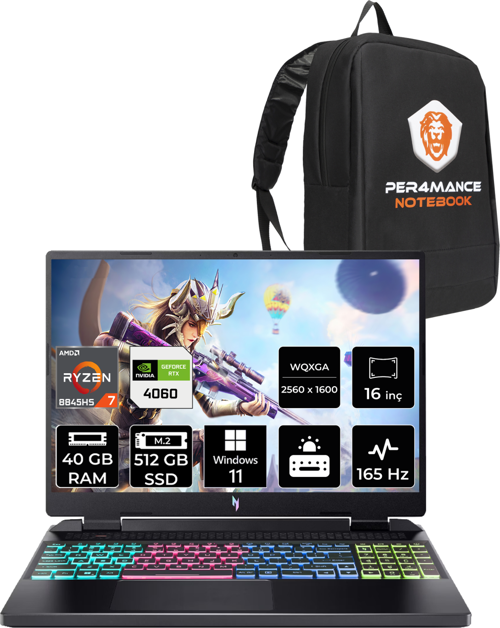 Nitro 16 R7 8845HS 40GB 512GB SSD RTX4060/8GB 165Hz WQXGA 16" W11P Gaming Laptop