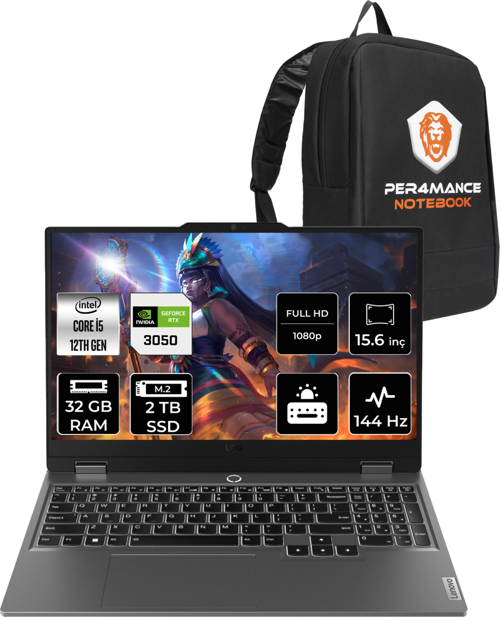 LOQ i5 12450HX 32GB 2TB SSD RTX3050/6GB 95W 144Hz FHD 15.6" FDOS Gaming Laptop