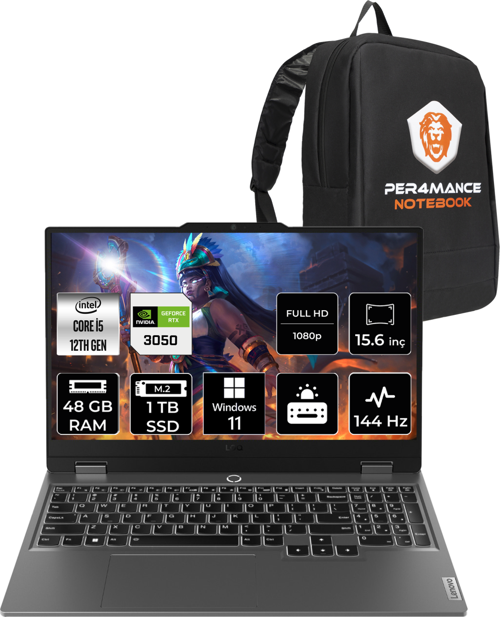 LOQ i5 12450HX 48GB 1TB SSD RTX3050/6GB 95W 144Hz FHD 15.6" W11H Gaming Laptop