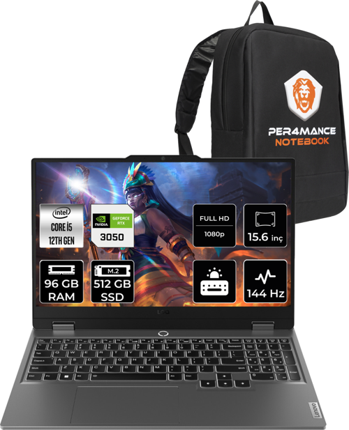 LOQ i5 12450HX 96GB 512GB SSD RTX3050/6GB 95W 144Hz FHD 15.6" FDOS Gaming Laptop