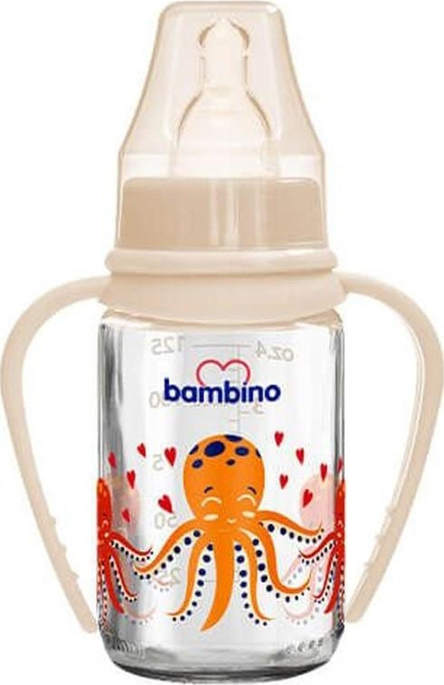 Kiraz Uçlu Cam Biberon 125ml - Krem - Ahtapot