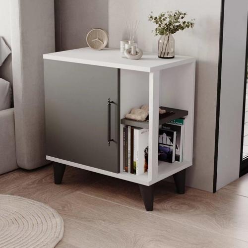 Home Enda Taksuk 4 Raflı Kapaklı Modern Komodin Antrasit