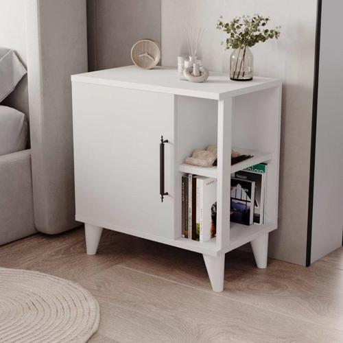 Home Enda Taksuk 4 Raflı Kapaklı Modern Komodin Beyaz