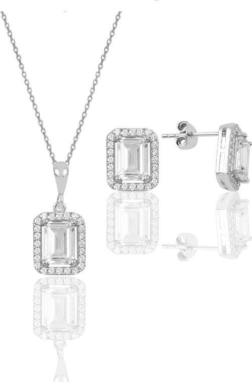 Gümüş Baget taşlı ikili set 