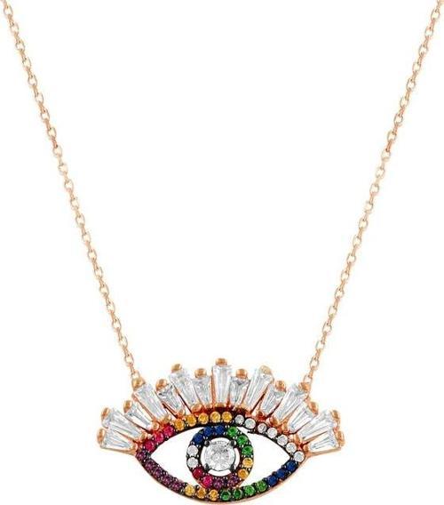 Baget ve renkli taşlı göz modeli kolye 