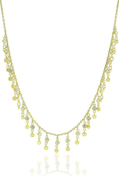 Gümüş altın yaldızlı zirkon taşlı pullu kolye 