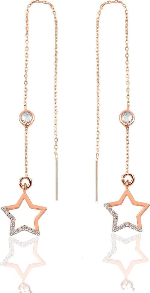 Gümüş  taşlı zincirli küpe  zirkon taşlı yıldız modeli 