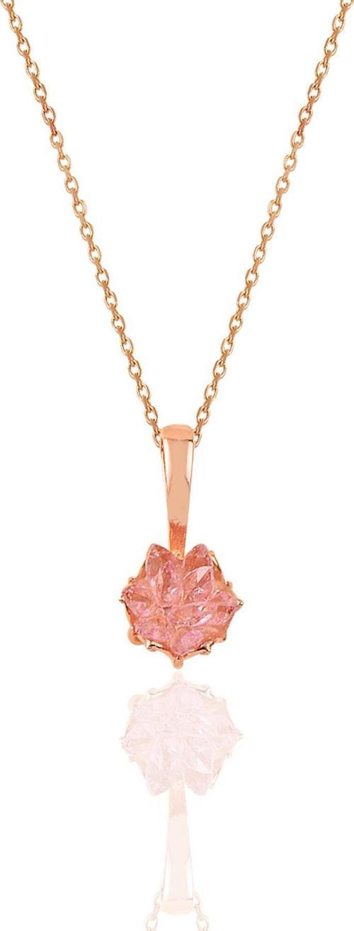 Gümüş Lotus çiçeği modeli pembe renkli taşlı kolye 