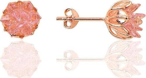 Gümüş Lotus çiçeği modeli pembe renkli taşlı küpe 