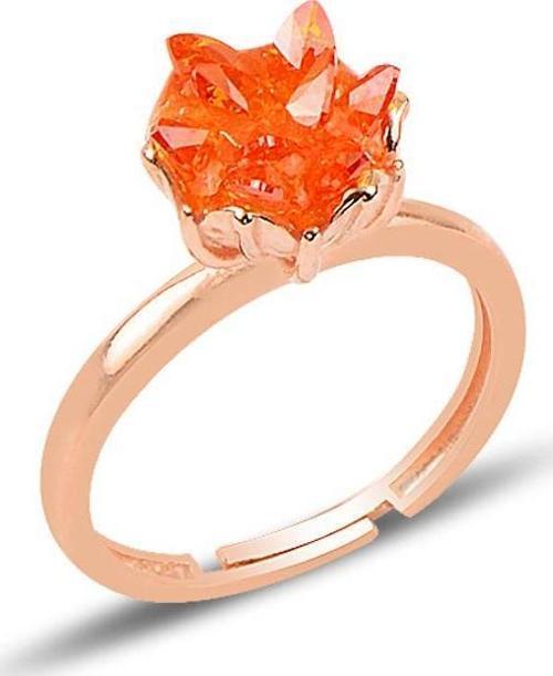 Gümüş Lotus çiçeği modeli turuncu renkli zirkon taşlı ayarlamalı yüzük 