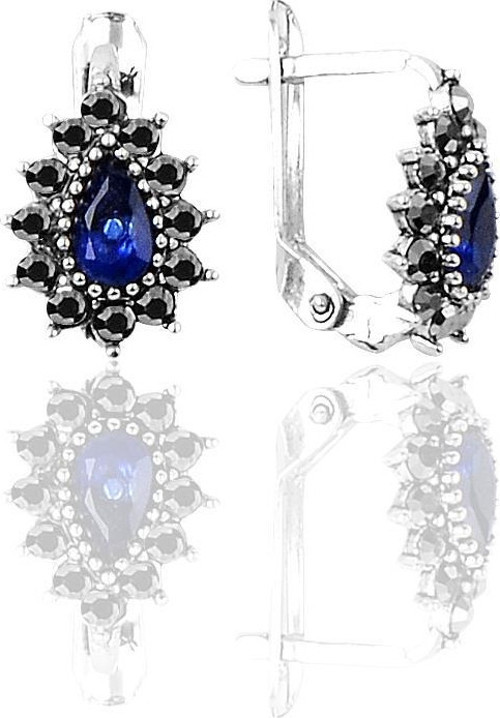 Gümüş markazit ve safir taşlı damla modeli küpe