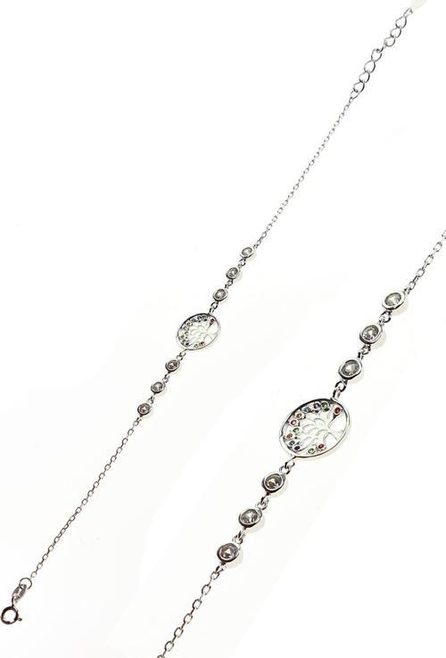 Gümüş renkli taşlı hayat ağaçı bileklik 