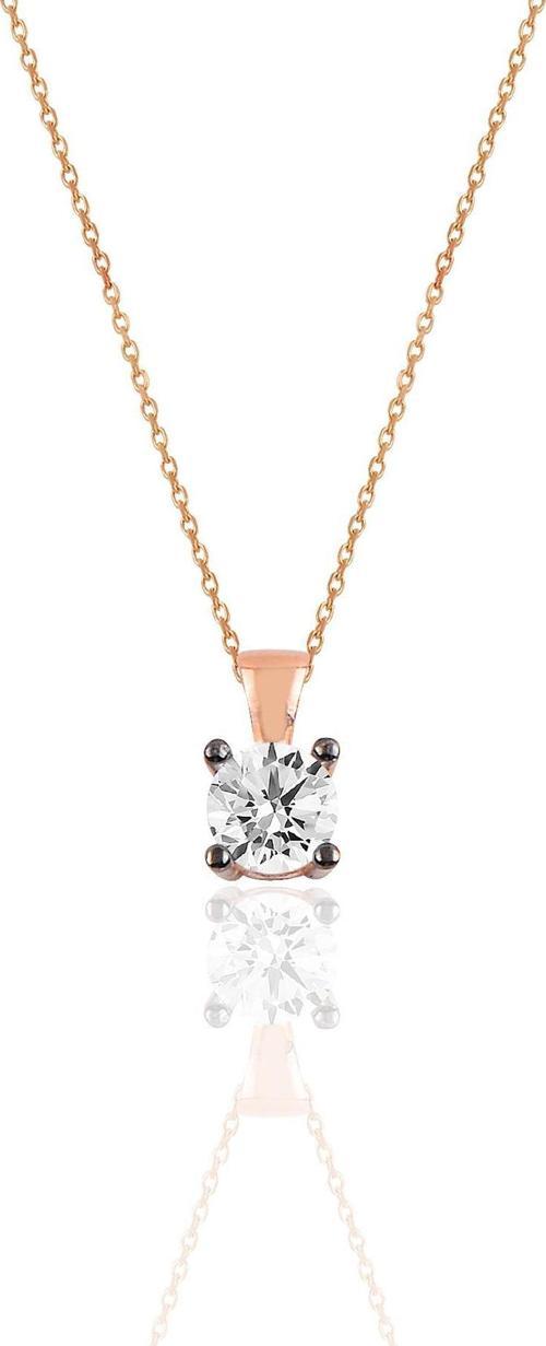 Gümüş elmas montürlü tek taş kolye 