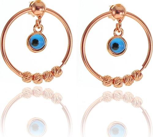 Gümüş nazar boncuklu dorica toplu çember modeli küpe 