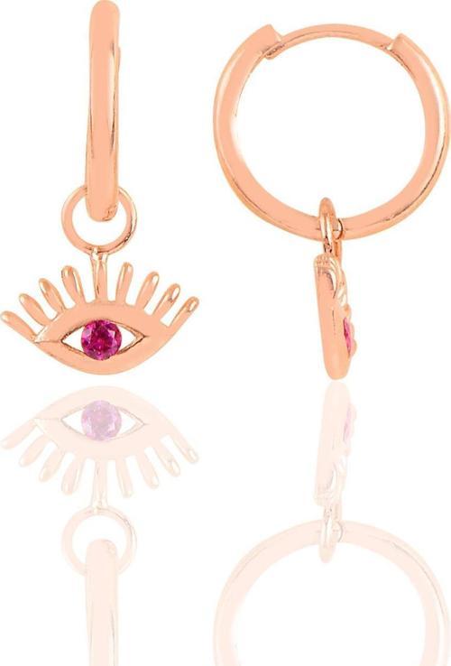 Gümüş fuşya taşlı kirpikli göz halka küpe 