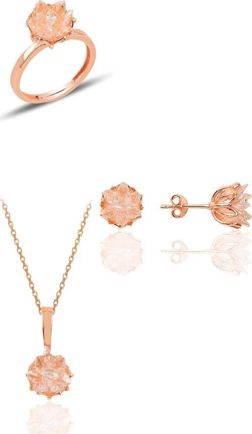 Gümüş Lotus çiçeği modeli (beyaz)zirkon taşlı üçlü set 