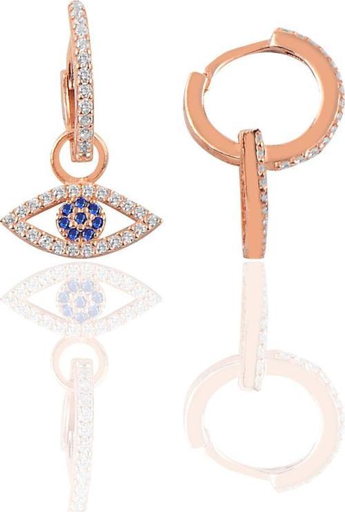 Gümüş rose mekik göz modeli taşlı halka küpe 