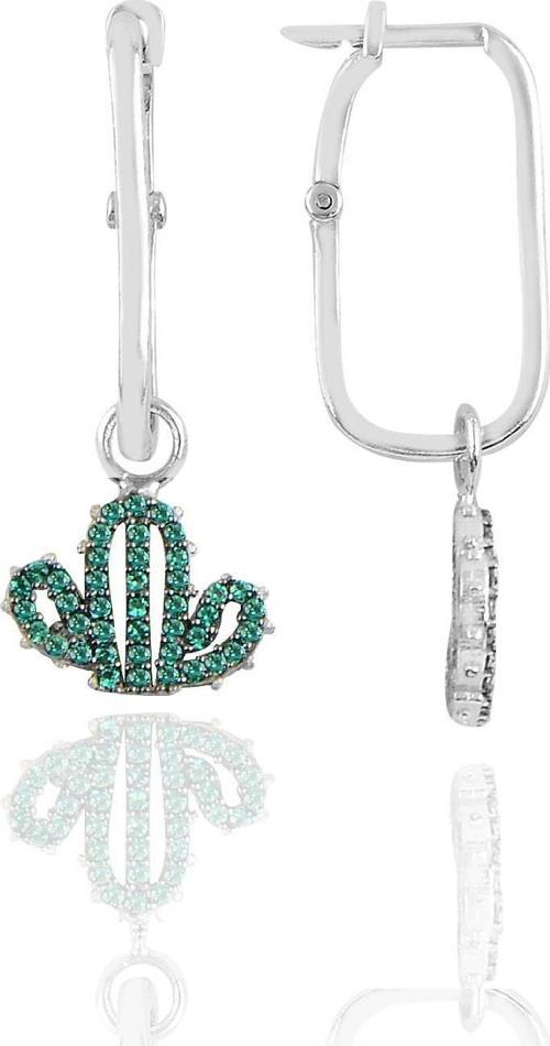 Gümüş rodyumlu yeşil taşlı kaktüs göçmen küpe