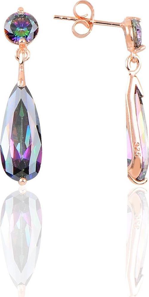 Gümüş rose mistik taşlı damla küpe