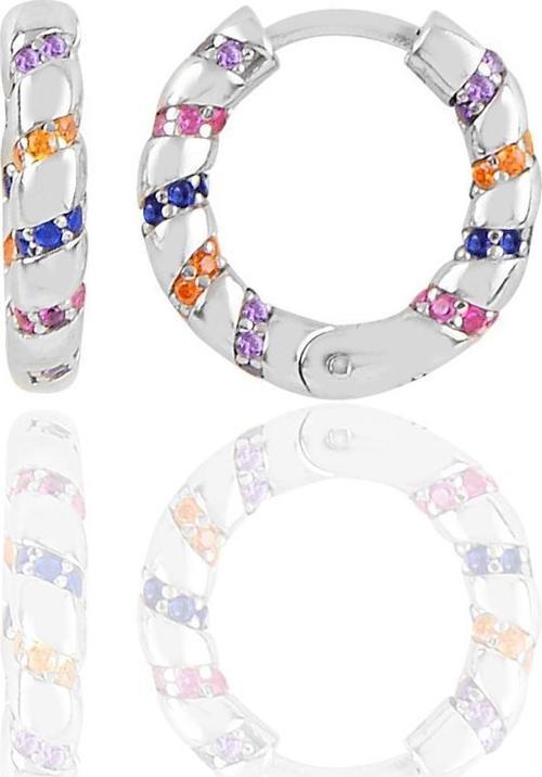 Gümüş rodyumlu renkli taşlı özel tasarım halka küpe