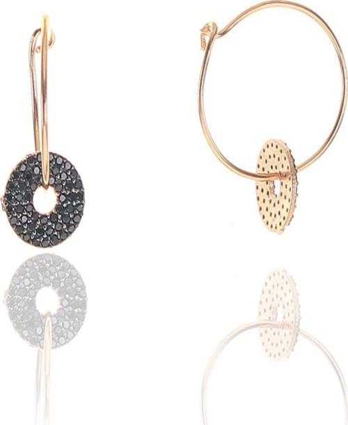 Gümüş rose oniks taşlı yuvarlak halka küpe