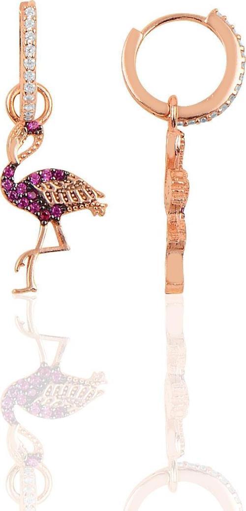 Gümüş rose zirkon taşlı flamingo küpe 